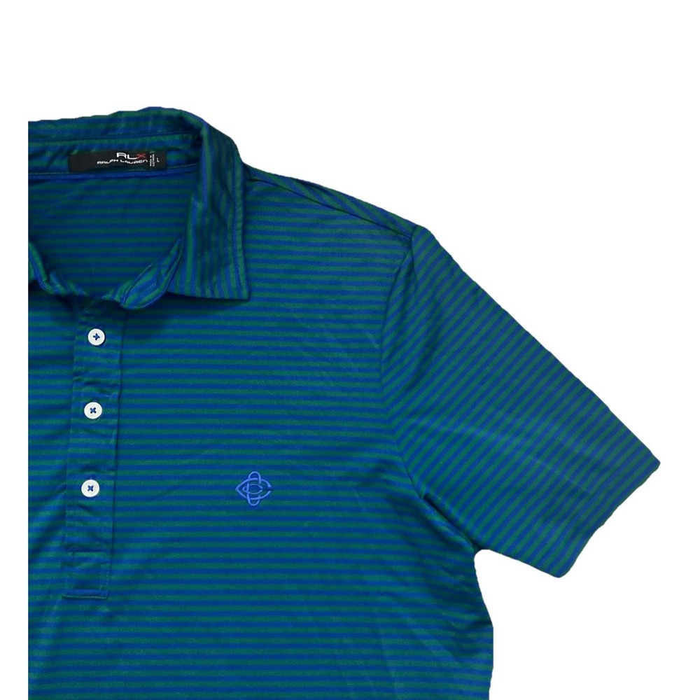 RLX Ralph Lauren Polo Shirt Men L Stripe Blue Charleston Country Club Logo‎